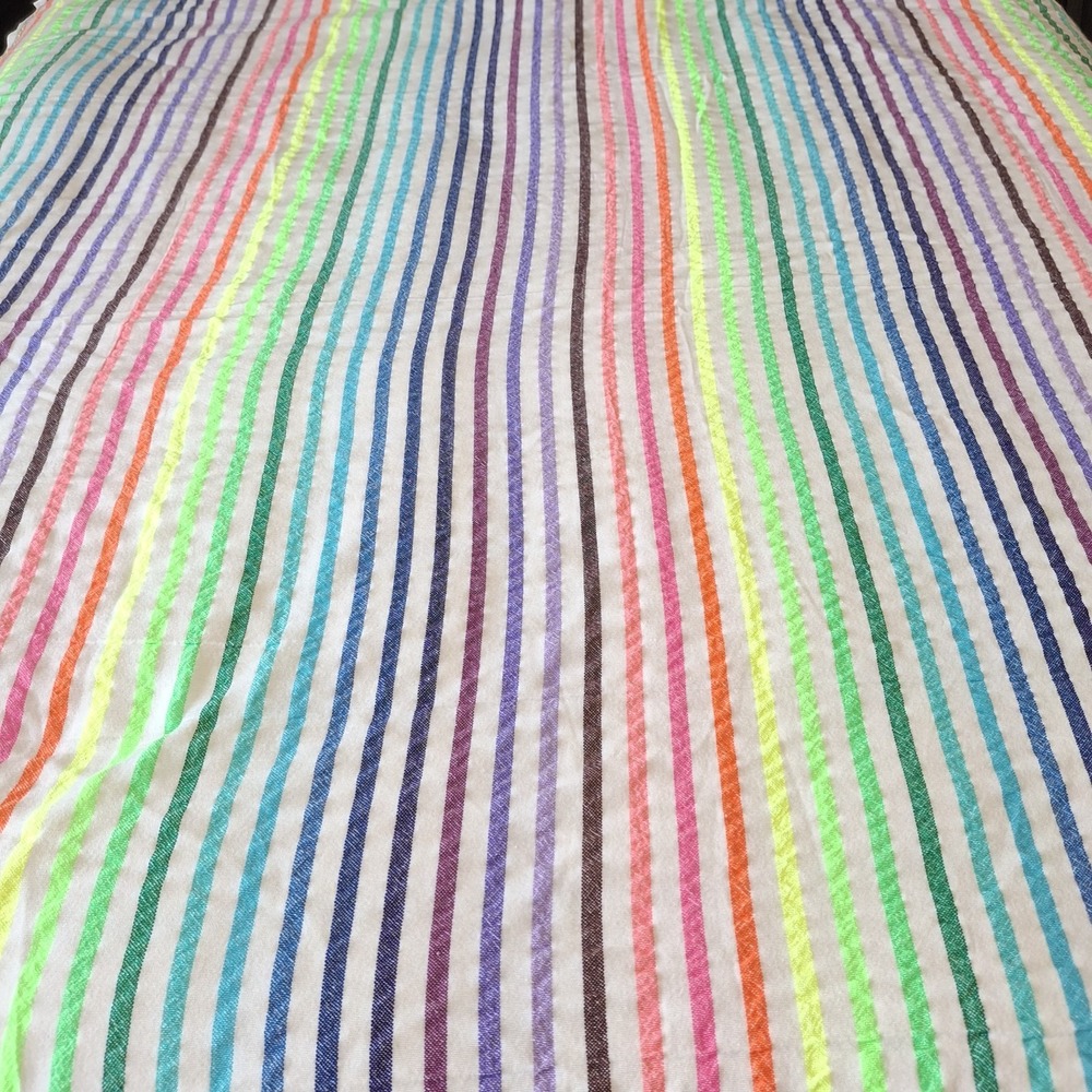 Petronila Mexican Woven Blanket Tablecloth Rainbow Stripe Throw Fabric 72"x68"